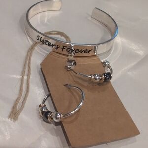 Silver 'Sisters Forever' Bracelet and Earring Set